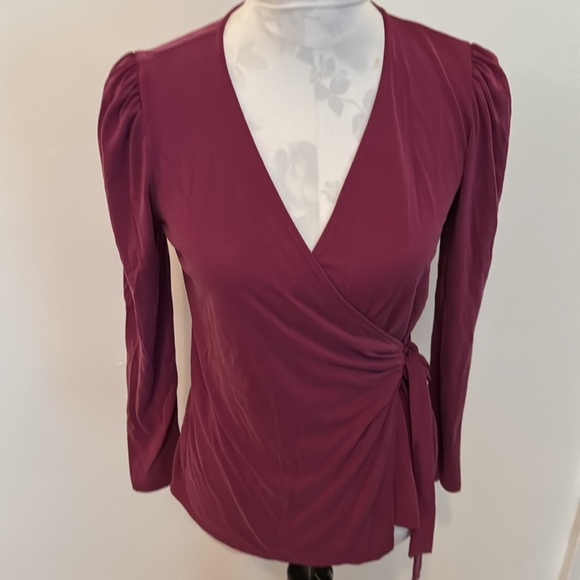 Green Envelope Burgundy XS Long Sleeve V-Neck Wrap Top - Picture 2 of 8